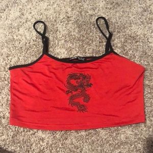 Red and black crop top w/ black dragon